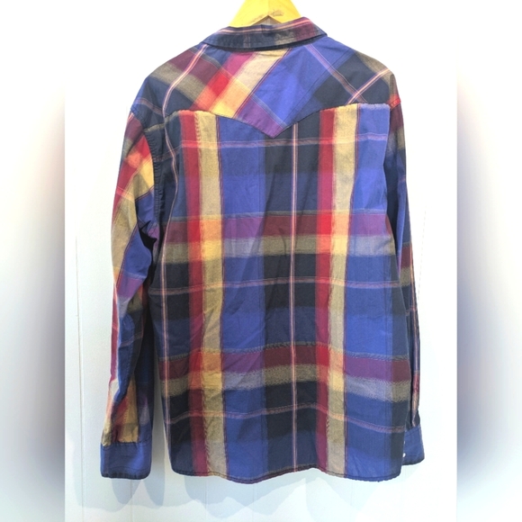Levis Pearlsnap Western Plaid Button Down Shirt Blue Red size XXL Classic - Picture 5 of 6